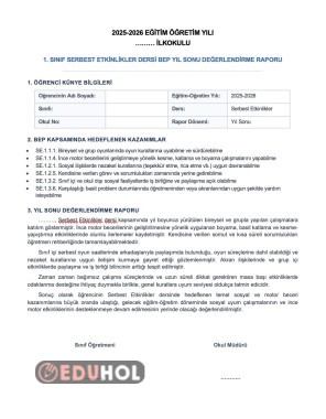 BEP SERBEST ETKİNLİK SENE SONU RAPORU ÖRNEĞİ