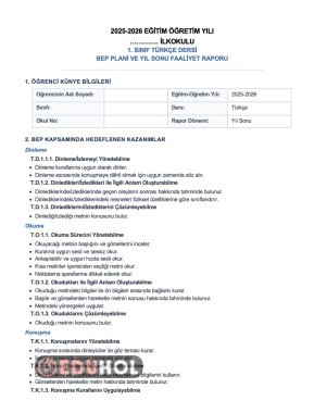 BEP TÜRKÇE SENE SONU RAPORU ÖRNEĞİ