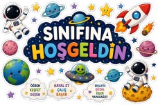 Sınıfına Hoşgeldin Uzay Temalı Kapı Süsü