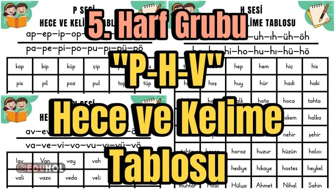 5. Grup Harfleri Hece ve Kelime Tablosu