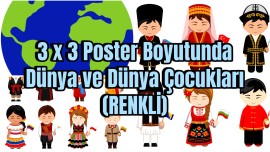 3x3 Poster Boyutunda Dünya ve Dünya Çocukları (RENKLİ) 🌸