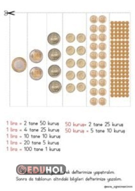 1 Liranın Karşılığı Madeni Paralar Defter Etkinliği