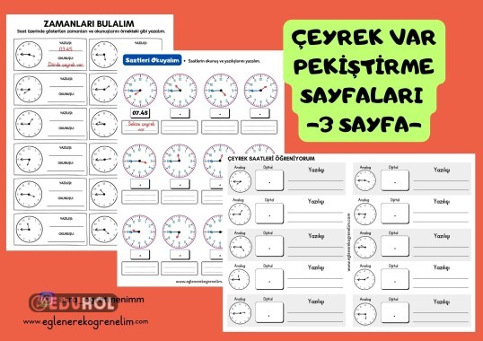 2.Sınıf Saatler Çeyrek Var Pekiştirme Etkinlikleri