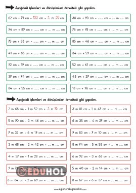 3.Sınıf m-cm Dönüştürme Pekiştirme İşlemleri