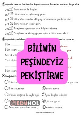Bilimin Peşindeyiz Pekiştirme Etkinlikleri