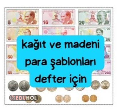 Kağıt ve Madeni Para Şablonları Defter Çalışması