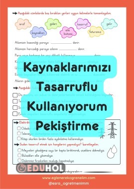 Kaynaklarımızı Tasarruflu Kullanıyorum Pekiştirme