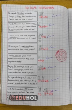Sıvıları Ölçme Problemleri Defter Çalışması