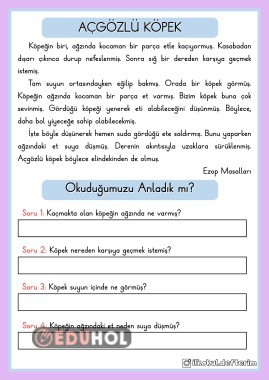 Açgözlü Köpek adlı Okuduğunu Anlama Metni