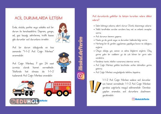 Acil Durumlarda İletişim konulu defter notları