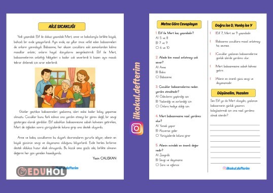 Aile Sıcaklığı adlı okuduğunu anlama metni