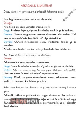 Arkadaşlık İlişkilerimiz konulu defter notları