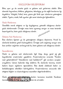Güçlüyüm Gelişiyorum konulu defter notları