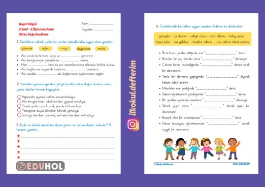 Hayat Bilgisi 3.Öğrenme Alanı Süreç Değerlendirmesi