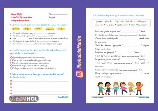 Hayat Bilgisi 3.Öğrenme Alanı Süreç Değerlendirmesi