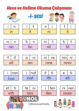 Hece ve Kelime Okuma Çalışması (İ Sesi)