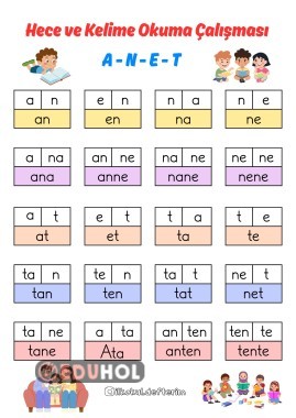 Hece ve Kelime Okuma Çalışması (A-N-E-T)