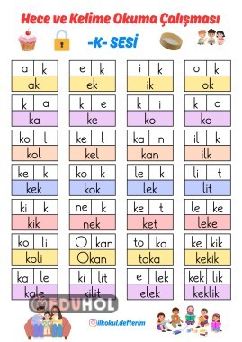 Hece ve Kelime Okuma Çalışması (K Sesi)