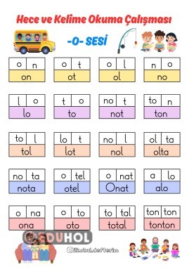 Hece ve Kelime Okuma Çalışması (O Sesi)