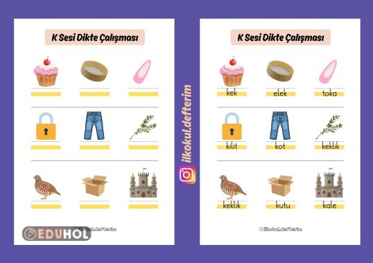 K Sesi Resimli Dikte Çalışması