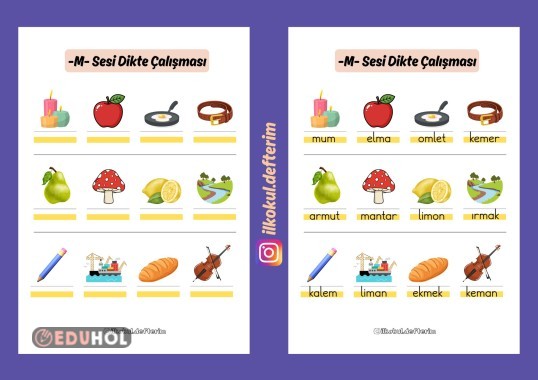 M Sesi Resimli Dikte Çalışması