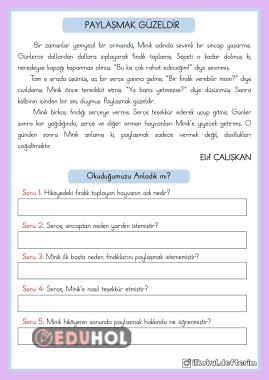 Paylaşmak Güzeldir adlı Okuduğunu Anlama Metni