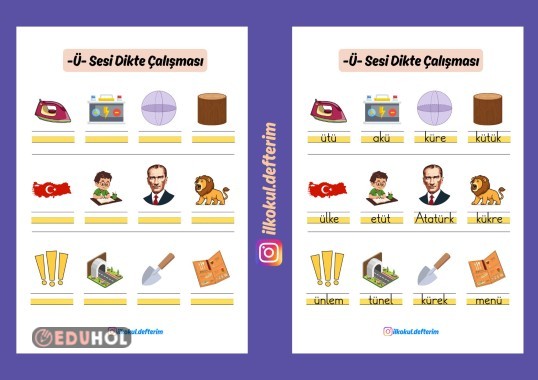Ü Sesi Resimli Dikte Çalışması