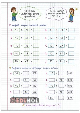 10 ile  kısa yoldan çarpma defter notu