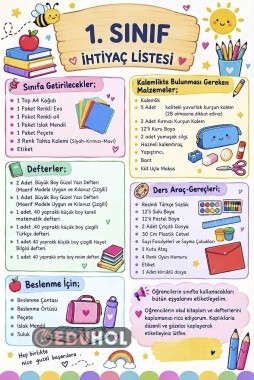 1. SINIF İHTİYAÇ LİSTESİ