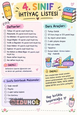 4. SINIF İHTİYAÇ LİSTESİ