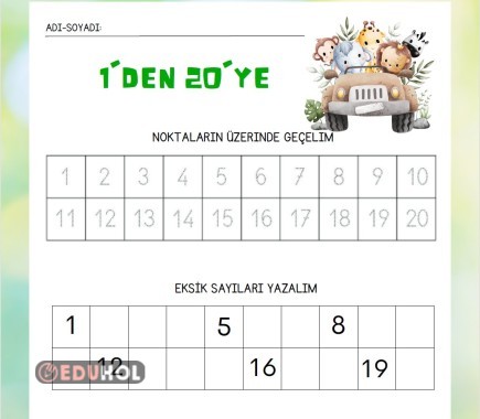 1-20 arası sayı yazma