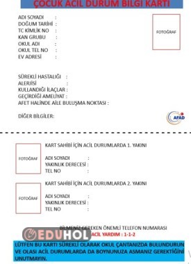 Çocuk Acil Durum Bilgi Kartı