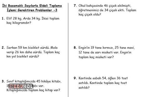 ELDELİ TOPLAMA İŞLEMİ PROBLEMLERİ 3