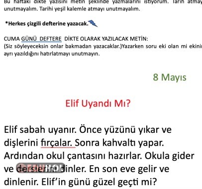 Haftalık Ödev Çizelgesi 4-8 Mayıs