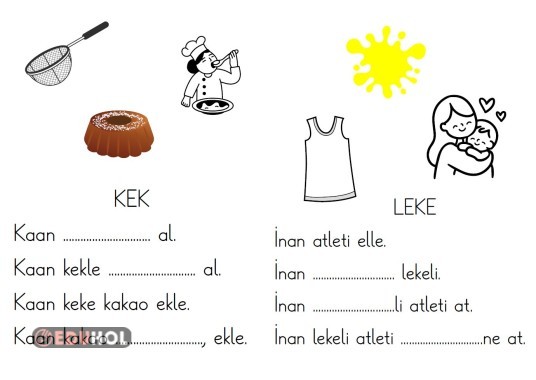 k harfi resimli boşluk tamamlama, boyamalı