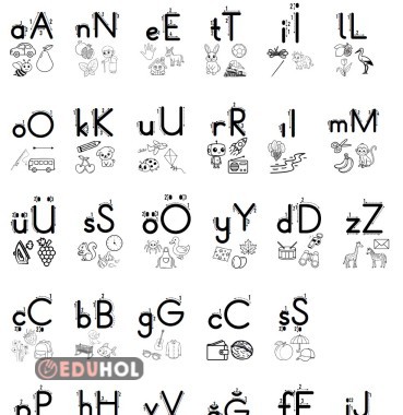 mini harf görselleri ve yazım yönü, boyamalı