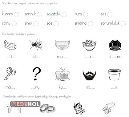s harfi değerlendirme alıştırmaları
