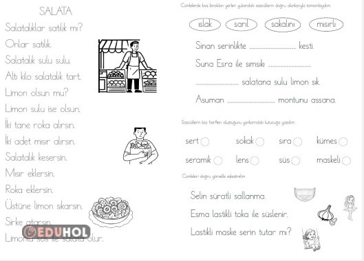 s harfi kesik çizgili metin, cümle tamamlama, harf, cümle eşleştirme