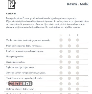 Süreç Değerlendirme Kasım-Aralık (veliler için)