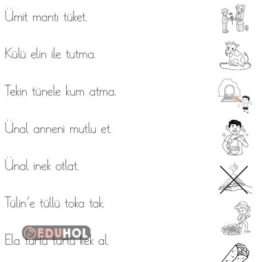 ü harfi cümle ile görsel eşleştirme, boyamalı