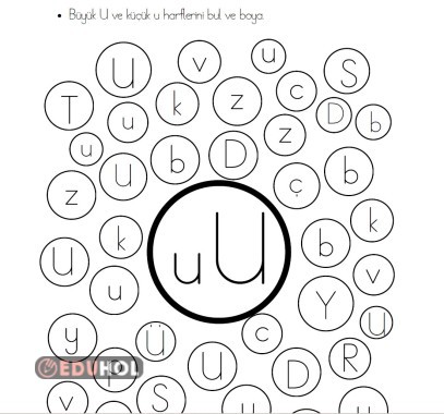 u harfini diğerleri arasından seçme, boyama