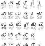 mini harf görselleri ve yazım yönü, boyamalı