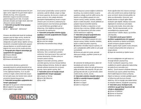 Paragraf Test 2 (Düzenlendi ve  PDF Dosyası Olarak Yüklendi