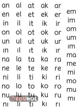 1. Sınıflar için iki hece