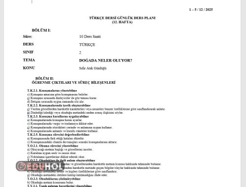 2.SINIF 12.HAFTA GÜNLÜK PLANLAR