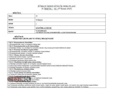 2.SINIF 9.HAFTA GÜNLÜK PLANLAR