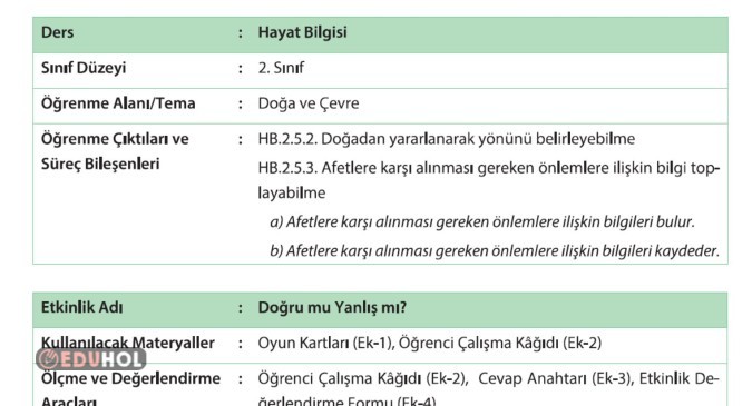 2.SINIF HAYAT BİLGİSİ AFETLERE KARŞI ÖNLEMLER BİÇİMLENDİRİCİ DEĞERLENDİRME