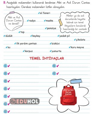 2.SINIF HAYAT BİLGİSİ AFETLERE KARŞI ÖNLEMLER ETKİNLİK