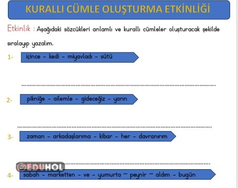 2.SINIF KURALLI CÜMLE ETKİNLİĞİ