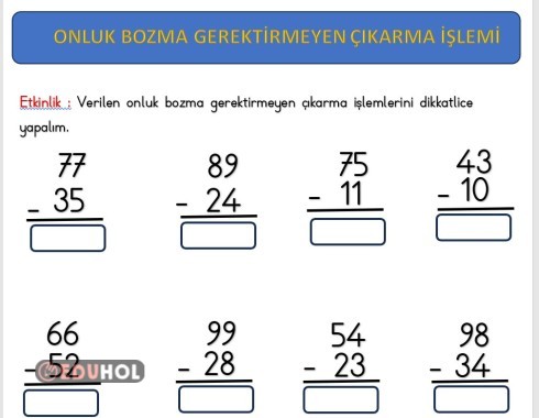 2.SINIF ONLUK BOZMA GEREKTİRMEYEN ÇIKARMA İŞLEMİ